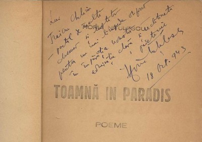 Horia Nitulescu, Toamna in paradis, cu dedicatie pentru poetul Traian Chelariu foto