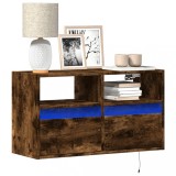 vidaXL Comodă TV de perete cu lumini LED, stejar fumuriu, 80x31x45 cm