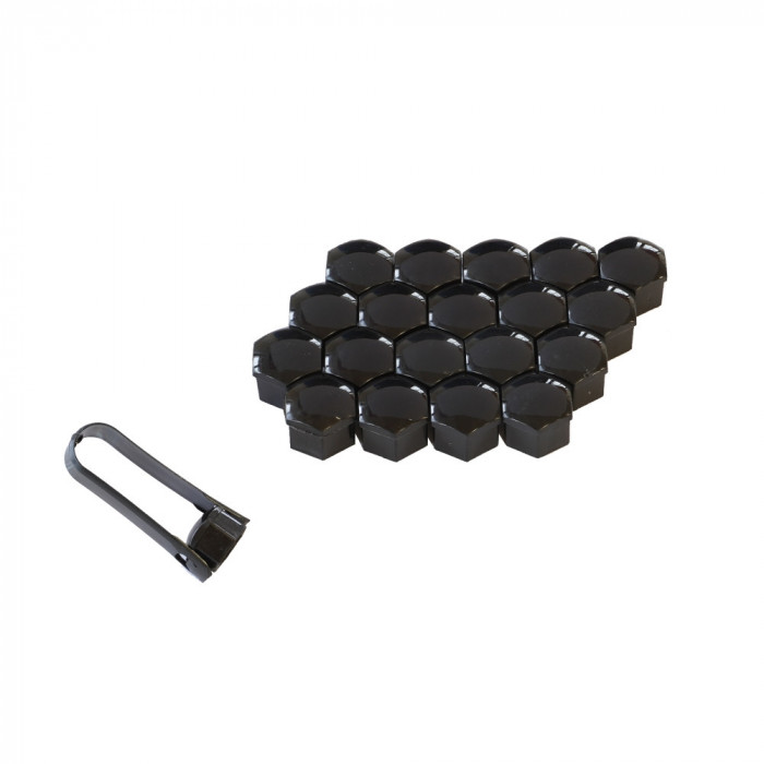 SET X 20 BUC CAPACE PREZOANE + CLESTE DE MONTARE, 21 MM, NEGRU