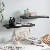 vidaXL Rafturi Perete Negru Extralucios 60cm MDF, Set 2 Bucati, Montare Invizibila, Design Modern
