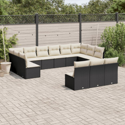 vidaXL Set mobilier de grădină cu perne, 13 piese, negru, poliratan foto