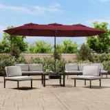 Cumpara ieftin Umbrelă de grădină două capete/LED-uri, roșu bordo, 449x265 cm