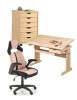 Set birou ergonomic HM Julia inaltime reglabila, unghi inclinare ajustabil, cu scaun HM Bloom roz/negru, stofa/mesh, 100 kg si dulapior rulant HM Nils