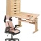Set birou ergonomic HM Julia inaltime reglabila, unghi inclinare ajustabil, cu scaun HM Bloom roz/negru, stofa/mesh, 100 kg si dulapior rulant HM Nils