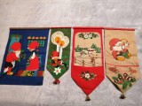 Set 4 piese Decoratiune Christmas textil bell pull decor de agatat pe perete sau usa Mos Craciun pitic elf gnom Santa cu clopotel de alama