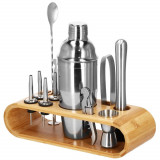 Set bartending Springos, 12 piese, suport bambus, inox, 750 ml