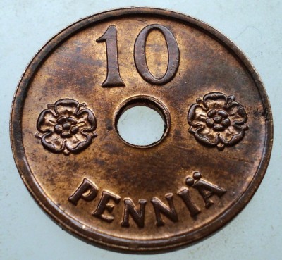 7.245 FINLANDA WWII 10 PENNIA 1942 XF/AUNC foto