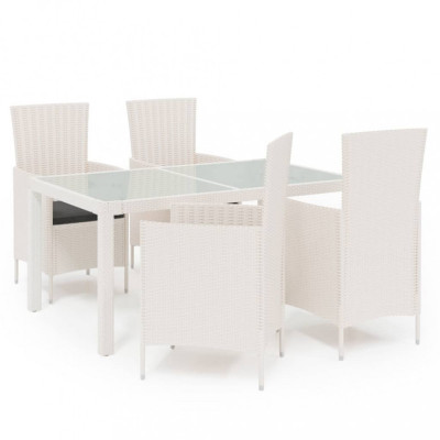 Set mobilier de exterior cu perne, 5 piese, alb, poliratan foto