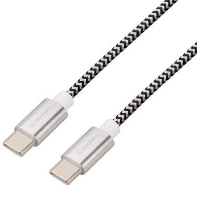 Cablu de incarcare si transfer de date GoGEN USB-C/USB-C, 2 metri, impletitura textila, argintiu foto