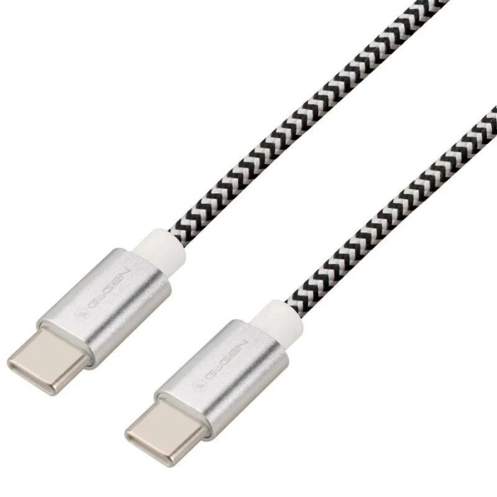 Cablu de incarcare si transfer de date GoGEN USB-C/USB-C, 2 metri, impletitura textila, argintiu