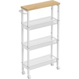 Carucior &icirc;ngust VASAGLE pentru bucatarie, cu roti, 4 niveluri, stejar alb