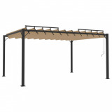 Cumpara ieftin Pavilion cu acoperis jaluzea gri taupe 3x4 m tesatura&amp;aluminiu