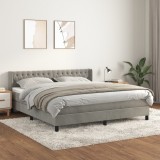 VidaXL Pat box spring cu saltea, gri deschis, 180x200 cm, catifea