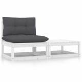 Set mobilier gradina Gossi, 2 piese, lemn masiv pin, alb/antracit, cu perne