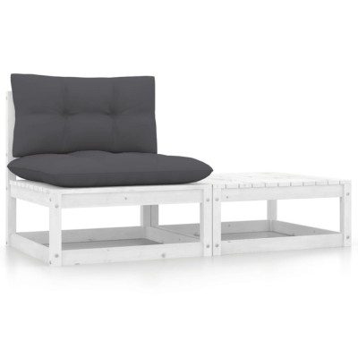 Gossi set mobilier de gradina cu perne, 2 piese, alb, lemn masiv pin foto