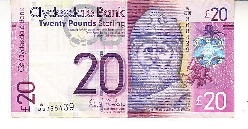 B11 - Bancnota foarte veche - Marea Britanie - Clydesdale - 20 lire sterline