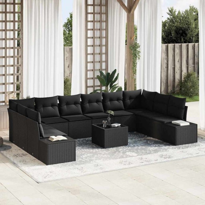 vidaXL Set de canapele pentru grădină 11 pcs Negru 344 x 209 x 85 cm 3355922