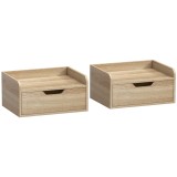 HOMCOM Set de 2 Noptiere de Perete Noptiere Suspendate cu 1 Sertar pentru Dormitor Cameră 40x30x19,5 cm Lemn Natural | Aosom Romania