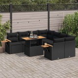 Cumpara ieftin Gossi set mobilier gradina perne 9 piese negru poliratan/lemn acacia