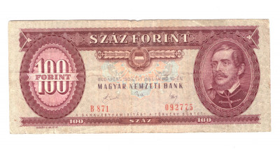 Bancnota Ungaria 100 forint 10 ianuarie 1989, circulata, stare buna foto