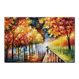 Tablou GIGANT pictat manual, Eu si cu tine pe aleea cu felinare, 150x100cm, ulei pe panza in cutit efect 3D, Magistral!
