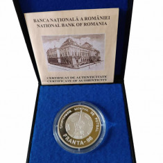 Moneda din argint 100 lei 1998 dedicata Campionatului Mondial de Fotbal