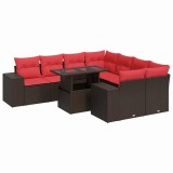 Cumpara ieftin Set canapele de gradina cu perne, 9 piese, maro, poliratan