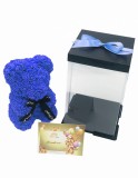 Urs floral albastru, personalizabil cu felicitare personalizabila, Eventissimi, ursulet decorat manual cu trandafiri de spuma, Teddy Bear 25 cm, cutie, Eventissimi&reg;