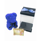 Urs floral albastru, personalizabil cu felicitare personalizabila, Eventissimi, ursulet decorat manual cu trandafiri de spuma, Teddy Bear 25 cm, cutie