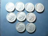 9 Monede 1 Dime (10 centi) SUA Cu-Ni , cal.AUNC 1970 D ,73D ,76D 78 D ,84 P ,85D, America de Nord