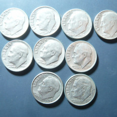 9 Monede 1 Dime (10 centi) SUA Cu-Ni , cal.AUNC 1970 D ,73D ,76D 78 D ,84 P ,85D