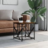 Măsuță cafea vidaXL stejar fumuriu 45x45x47.5 cm lemn prelucrat, cadru metalic, maro
