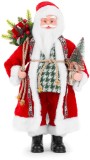 Decoratiune de Craciun Mos Craciun cu sac de cadouri si bradut, 46 cm
