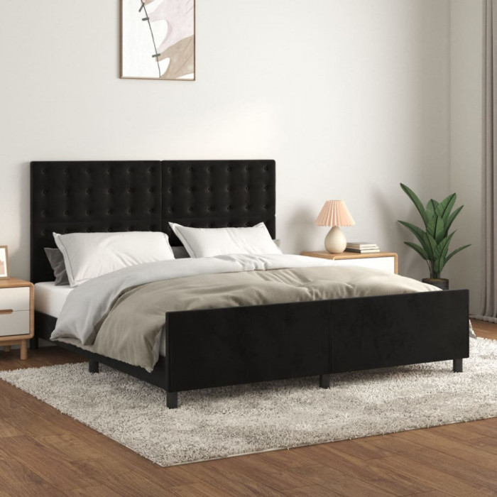 Cadru de pat cu tablie, negru, 160x200 cm, catifea GartenMobel Dekor