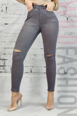CL699RR-61 Blugi skinny cu talie inalta si taieturi la nivelul genunchilor