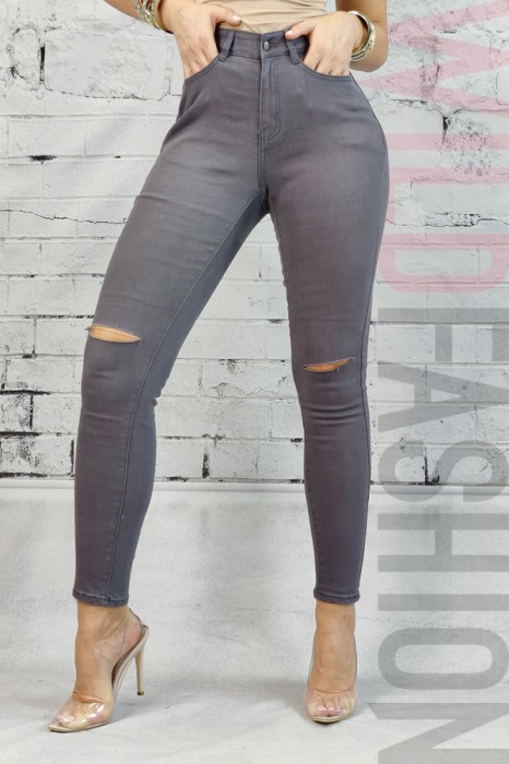 CL699RR-61 Blugi skinny cu talie inalta si taieturi la nivelul genunchilor
