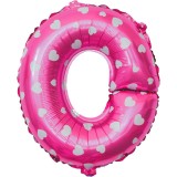 Balon folie metalizata litera o, flippy, 40 cm, cu imprimeu inimioare, umflati cu heliu sau aer, ambalaj individual, pai inclus, roz