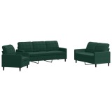 Cumpara ieftin Set de canapele cu perne, 3 piese, verde inchis, catifea