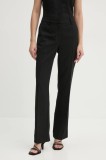 Bruuns Bazaar pantaloni din l&acirc;nă culoarea negru, drept, high waist, BBW4207