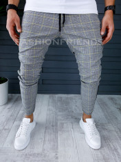 Pantaloni barbati in carouri cu galben smart casual ZR P18027 foto