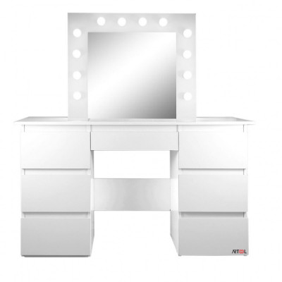 Masa de toaleta/machiaj, alba, cu oglinda si LED-uri, Vanessa, 130x43x143 cm foto