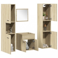 vidaXL Set mobilier de baie, 4 piese, stejar sonoma, lemn prelucrat