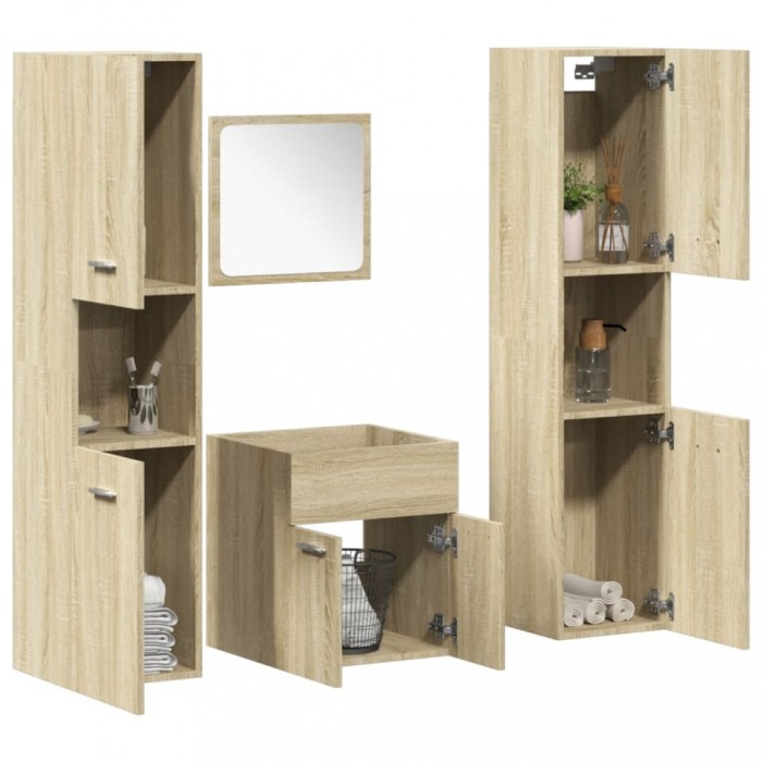 vidaXL Set mobilier de baie, 4 piese, stejar sonoma, lemn prelucrat 3324998