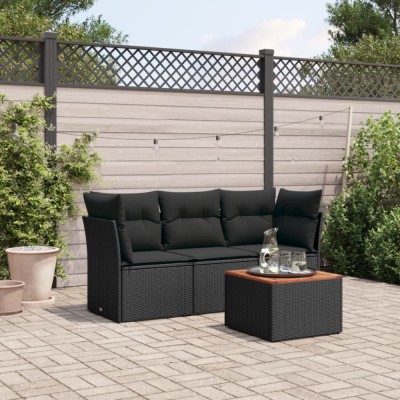 vidaXL Set mobilier de grădină cu perne, 4 piese, negru, poliratan 3223465 foto