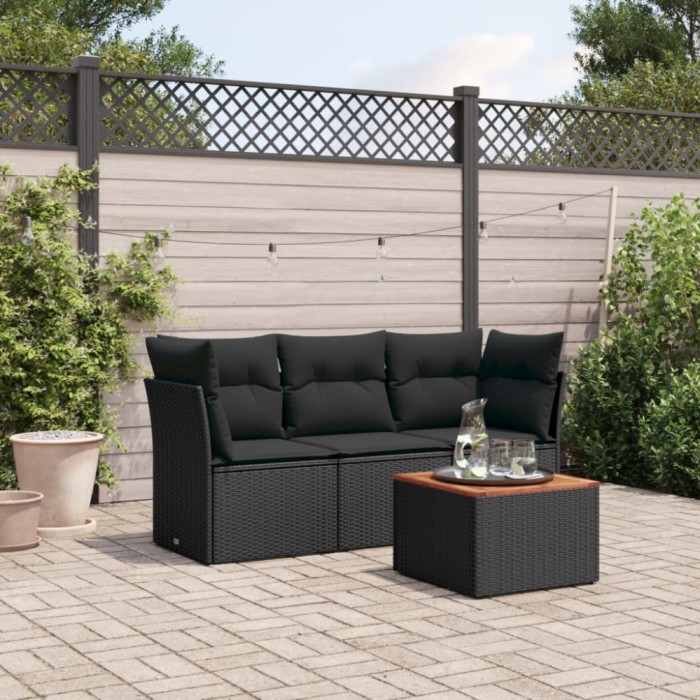 vidaXL Set mobilier de grădină cu perne, 4 piese, negru, poliratan 3223465