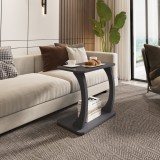 Masa laterala &icirc;n forma C cu roti, gri, 59x35x56 cm, [en.casa]