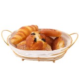 Cos metalic oval Pufo de bucatarie pentru servire paine, cu picioruse si husa detasabila textila, 26 x 19 cm, auriu