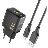 Incarcator Retea Cu Cablu USB-C Dudao A23TEU, 12W, 2.4A, 1 x USB-A, Negru