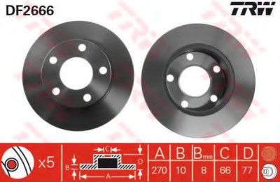 Disc frana AUDI A8 (4D2, 4D8) (1994 - 2002) TRW DF2666 foto