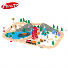 Set trenulet din lemn Port Cargo Express Rail Train - 80 piese AcoolToy foto